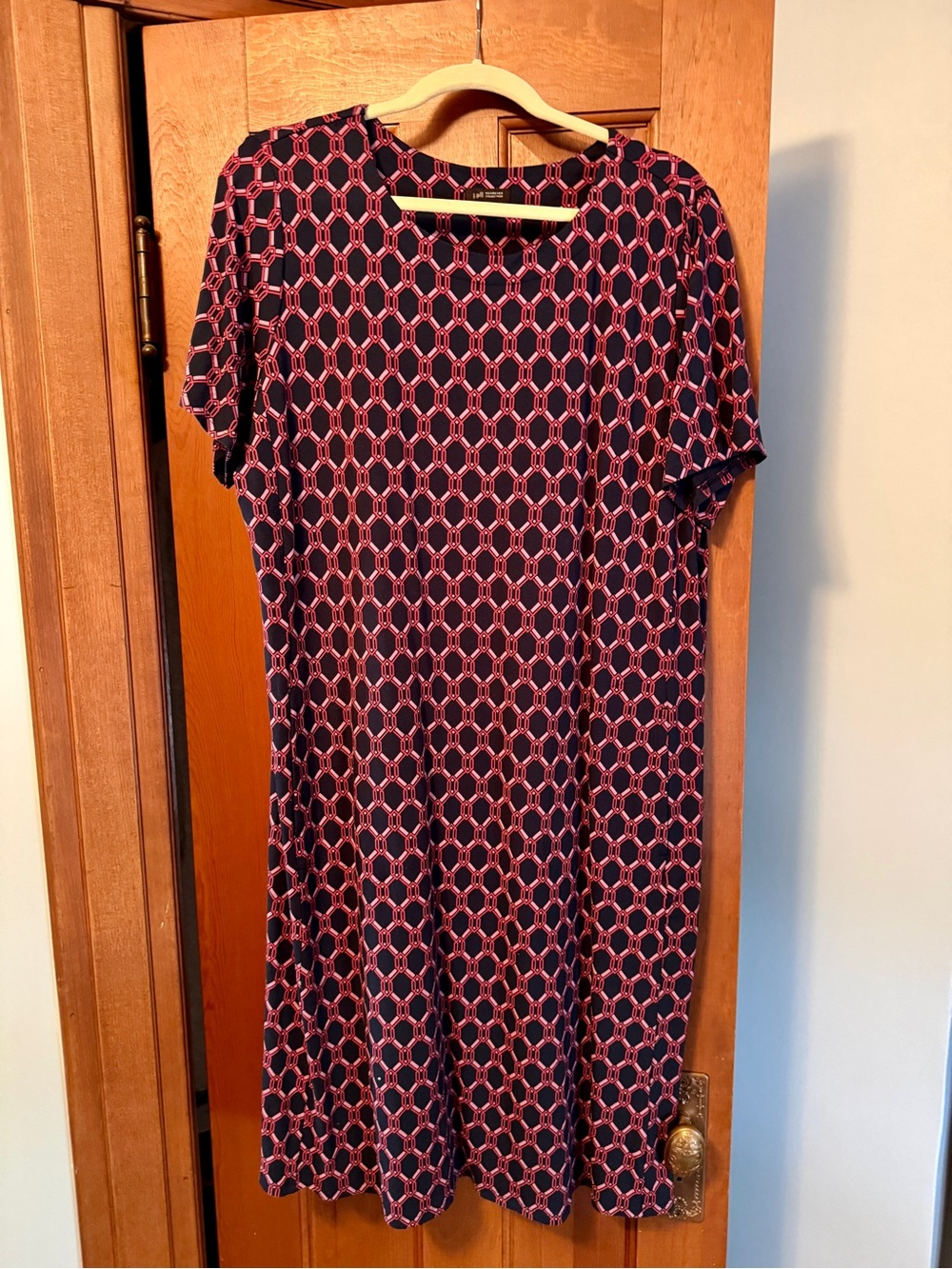 J. Jill Navy Dress with Pink Geometric Print